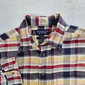 Roundtree & Yorke Mens Oxford Plaid Button Down Shirt Large‎ Red Yellow Navy L